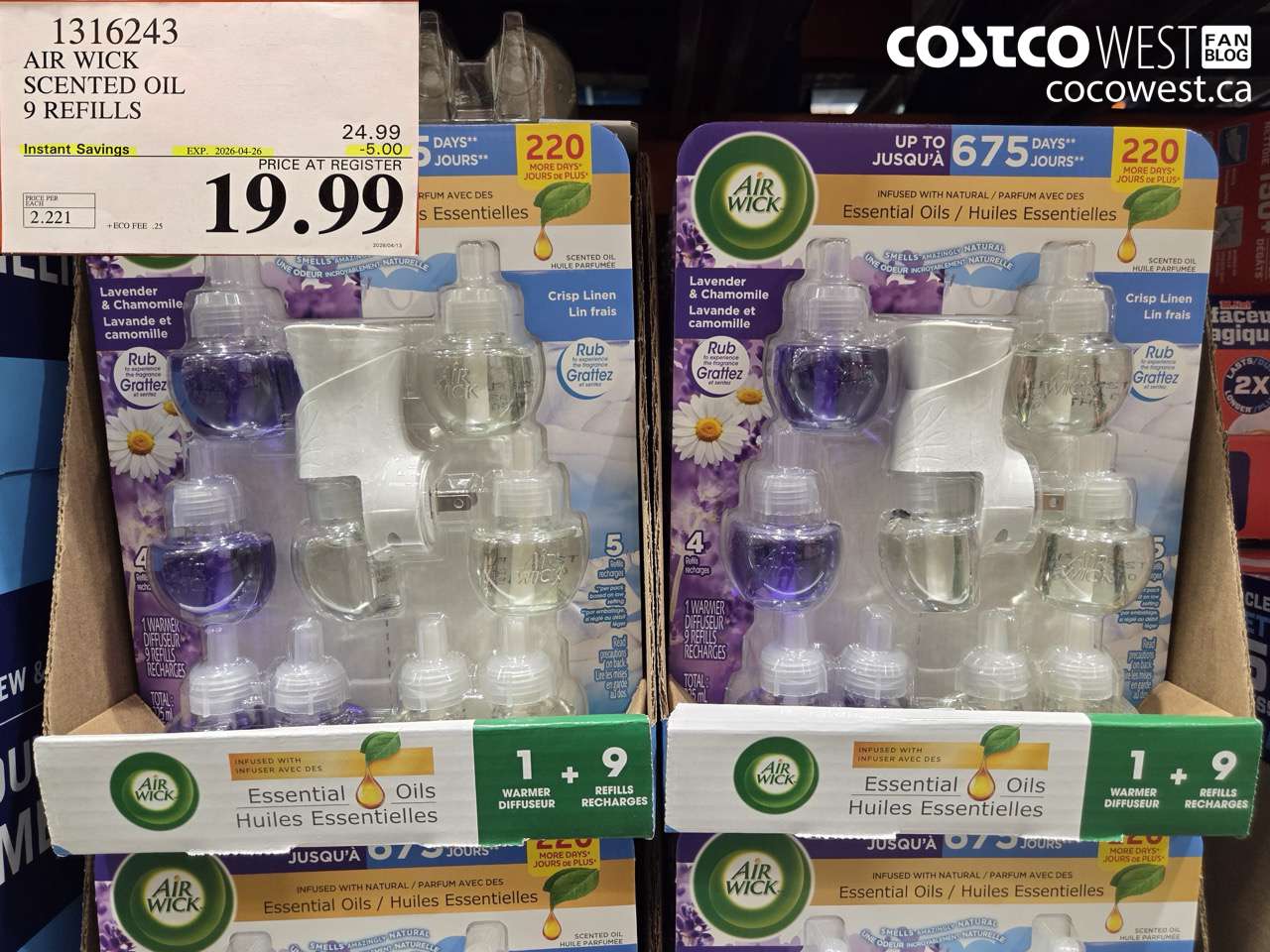 1316243 AIR WICK SCENTED OIL 9 REFILLS ($5.00 INSTANT SAVINGS EXPIRES ON 2026-04-26) $19.99