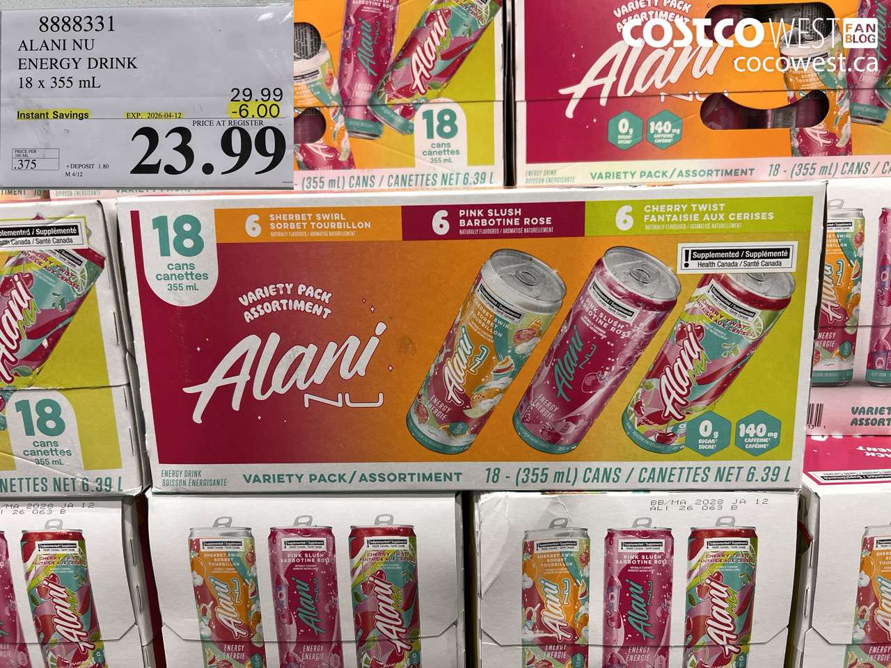 8888331 ALANI NU ENERGY DRINK 18 X 355 ML ($6.00 INSTANT SAVINGS EXPIRES ON 2026-04-12) $23.99