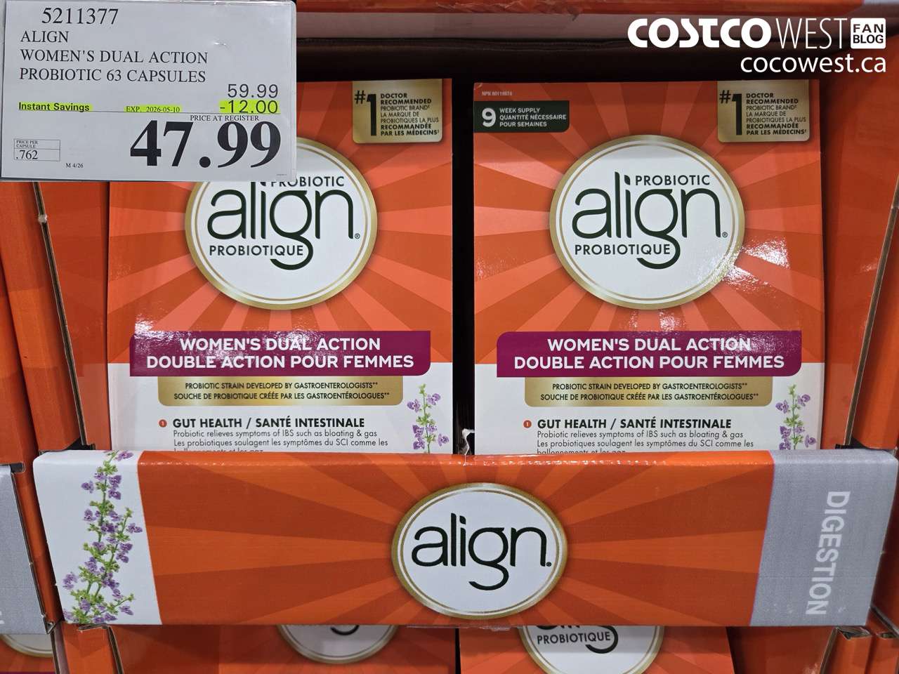 5211377 ALIGN WOMEN'S DUAL ACTION PROBIOTIC 63 CAPSULES ($12.00 INSTANT SAVINGS EXPIRES ON 2026-05-10) $47.99