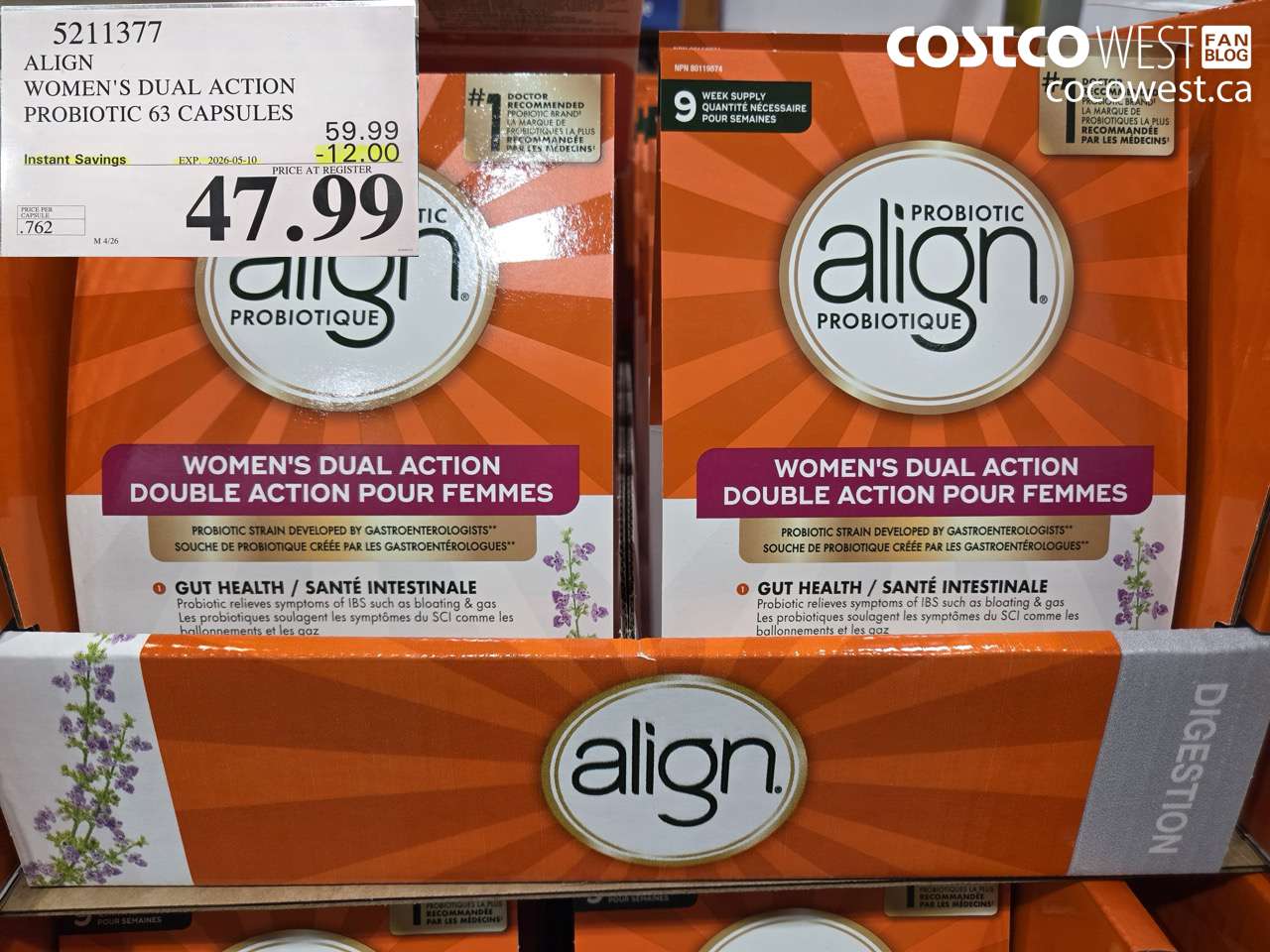 5211377 ALIGN WOMEN'S DUAL ACTION PROBIOTIC 63 CAPSULES ($12.00 INSTANT SAVINGS EXPIRES ON 2026-05-10) $47.99
