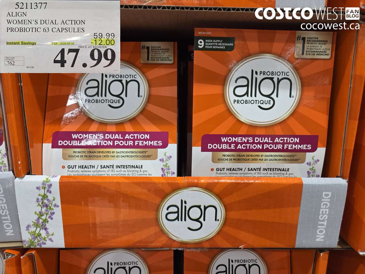 5211377 ALIGN WOMEN'S DUAL ACTION PROBIOTIC 63 CAPSULES ($12.00 INSTANT SAVINGS EXPIRES ON 2026-05-10) $47.99