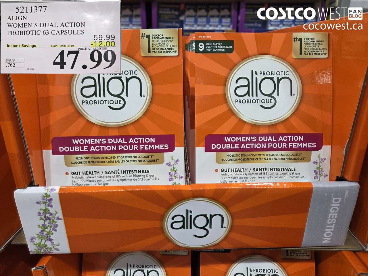 5211377 ALIGN WOMEN'S DUAL ACTION PROBIOTIC 63 CAPSULES ($12.00 INSTANT SAVINGS EXPIRES ON 2026-05-10) $47.99