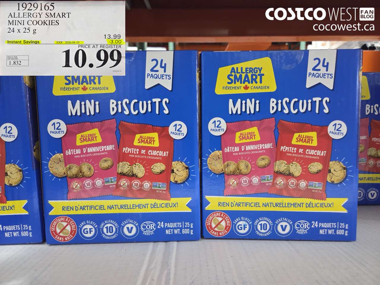 1929165 ALLERGY SMART MINI COOKIES 24 X 25G ($3.00 INSTANT SAVINGS EXPIRES ON 2026-04-19) $10.99