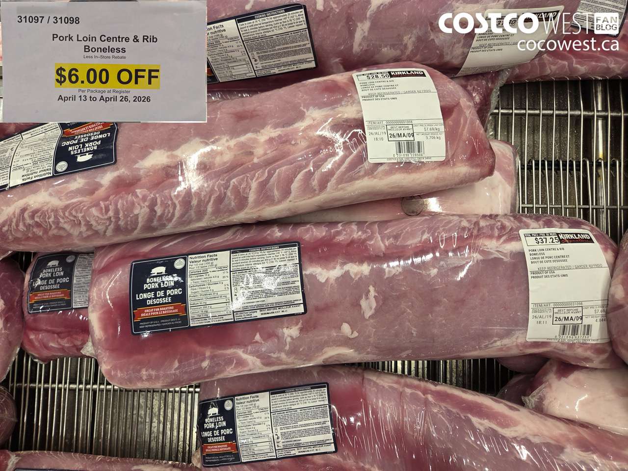 31097 (ALSO 31098) PORK LOIN CENTRE & RIB BONELESS ($6.00 INSTANT SAVINGS EXPIRES ON 2026-04-26)