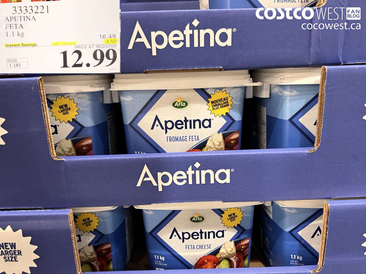 3333221 APETINA FETA 1.1 KG ($3.50 INSTANT SAVINGS EXPIRES ON 2026-04-09) $12.99