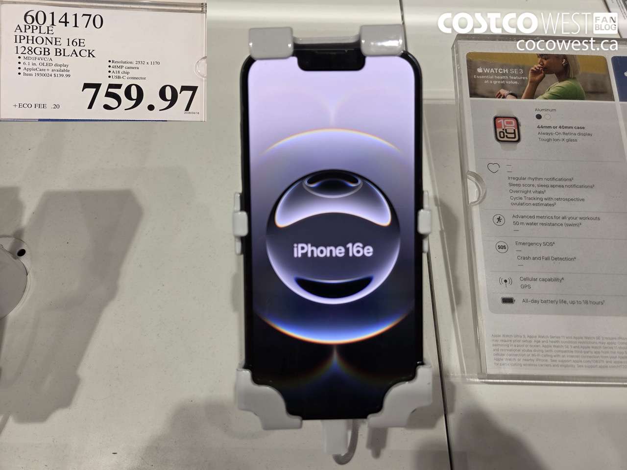 601414170 APPLE IPHONE 16G 128GB BLACK $759.97