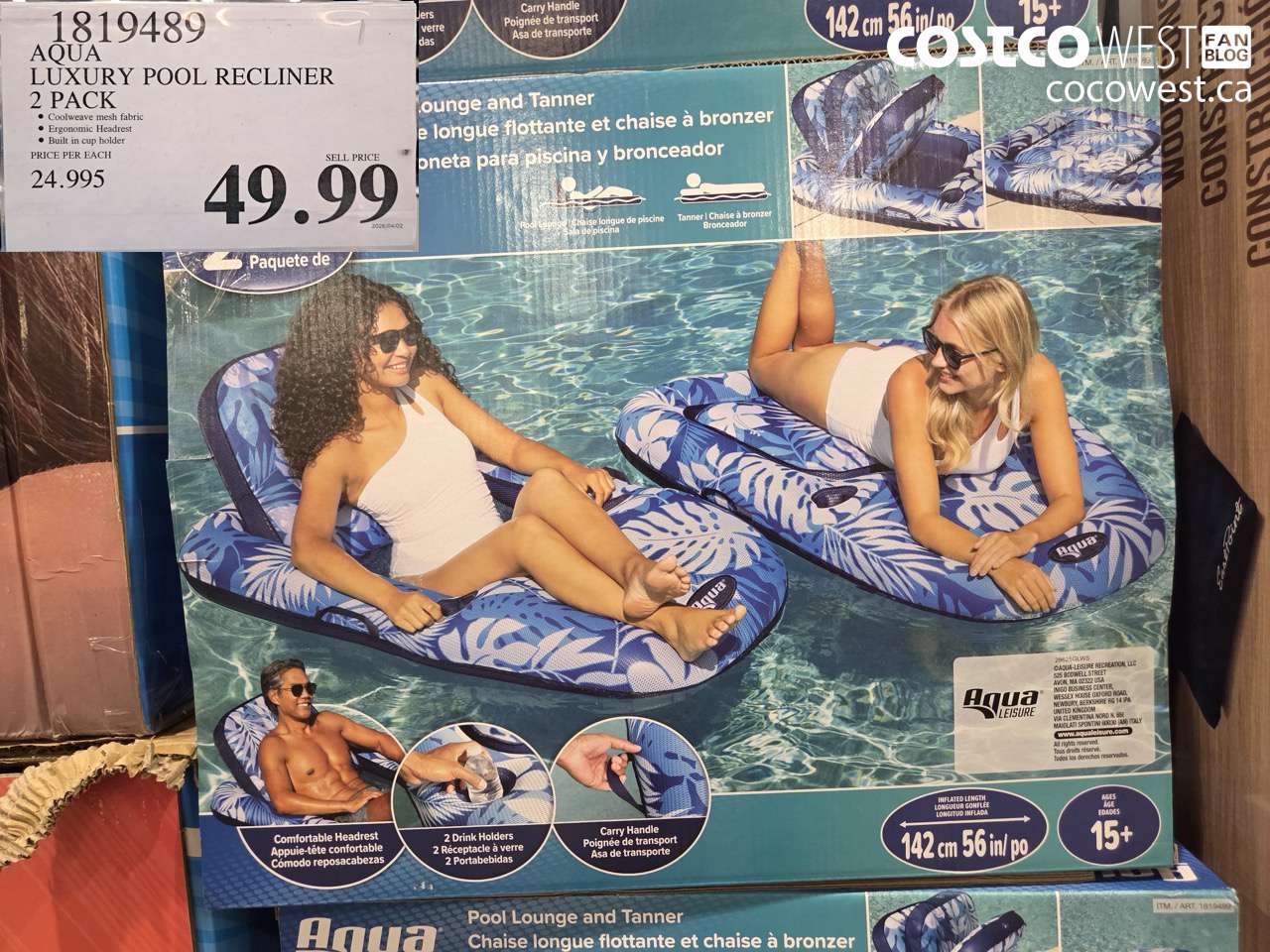 1819489 AQUA LUXURY POOL RECLINER 2 PACK $49.99