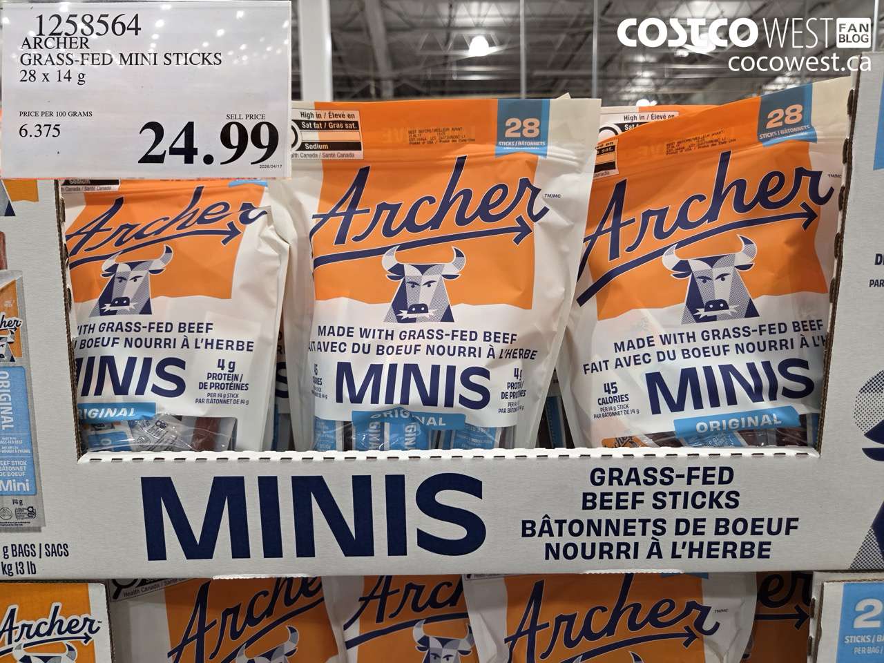 1258564 ARCHER GRASS-FED MINI STICKS 28 X 14 G $24.99