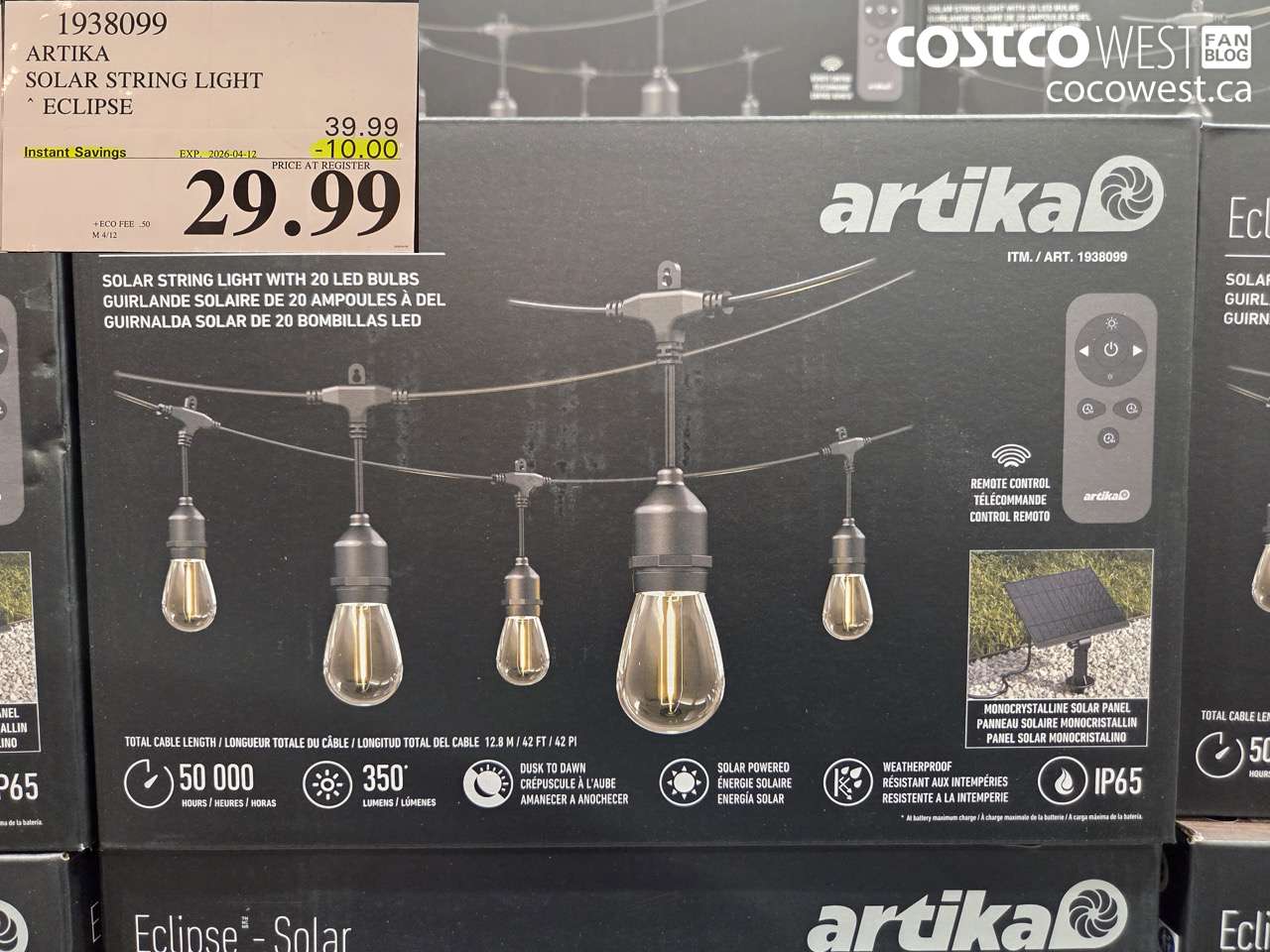 1938099 ARTIKA SOLAR STRING LIGHT ECLIPSE ($10.00 INSTANT SAVINGS EXPIRES ON 2026-04-12) $29.99