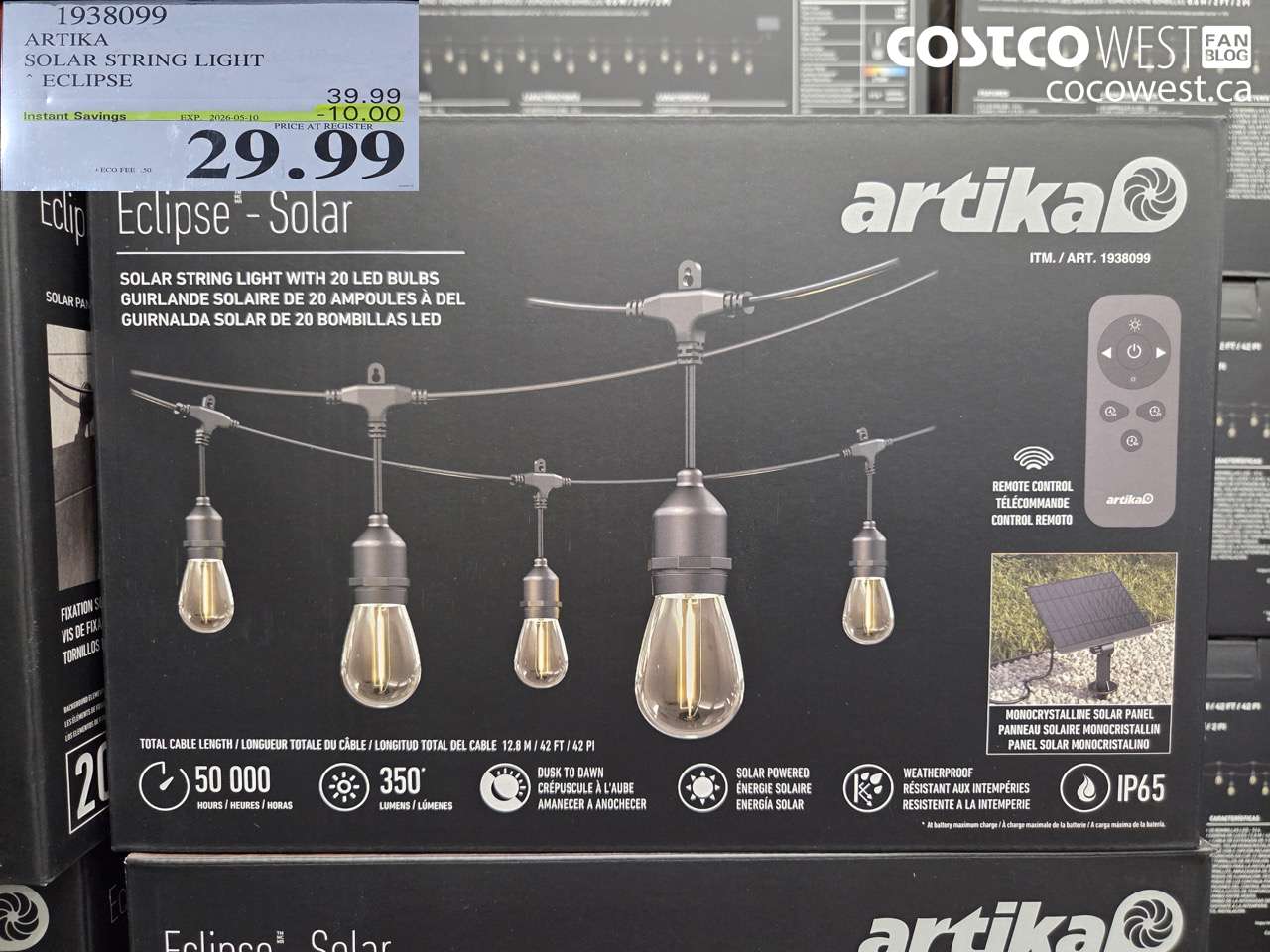1938099 ARTIKA SOLAR STRING LIGHT ECLIPSE ($10.00 INSTANT SAVINGS EXPIRES ON 2026-05-10) $29.99