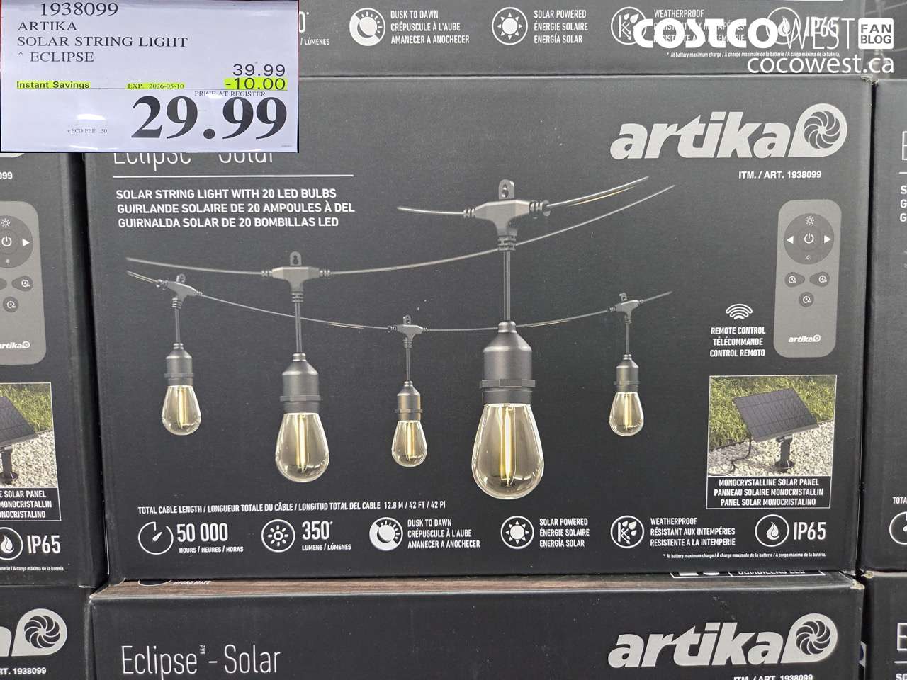1938099 ARTIKA SOLAR STRING LIGHT ECLIPSE ($10.00 INSTANT SAVINGS EXPIRES ON 2026-05-10) $29.99