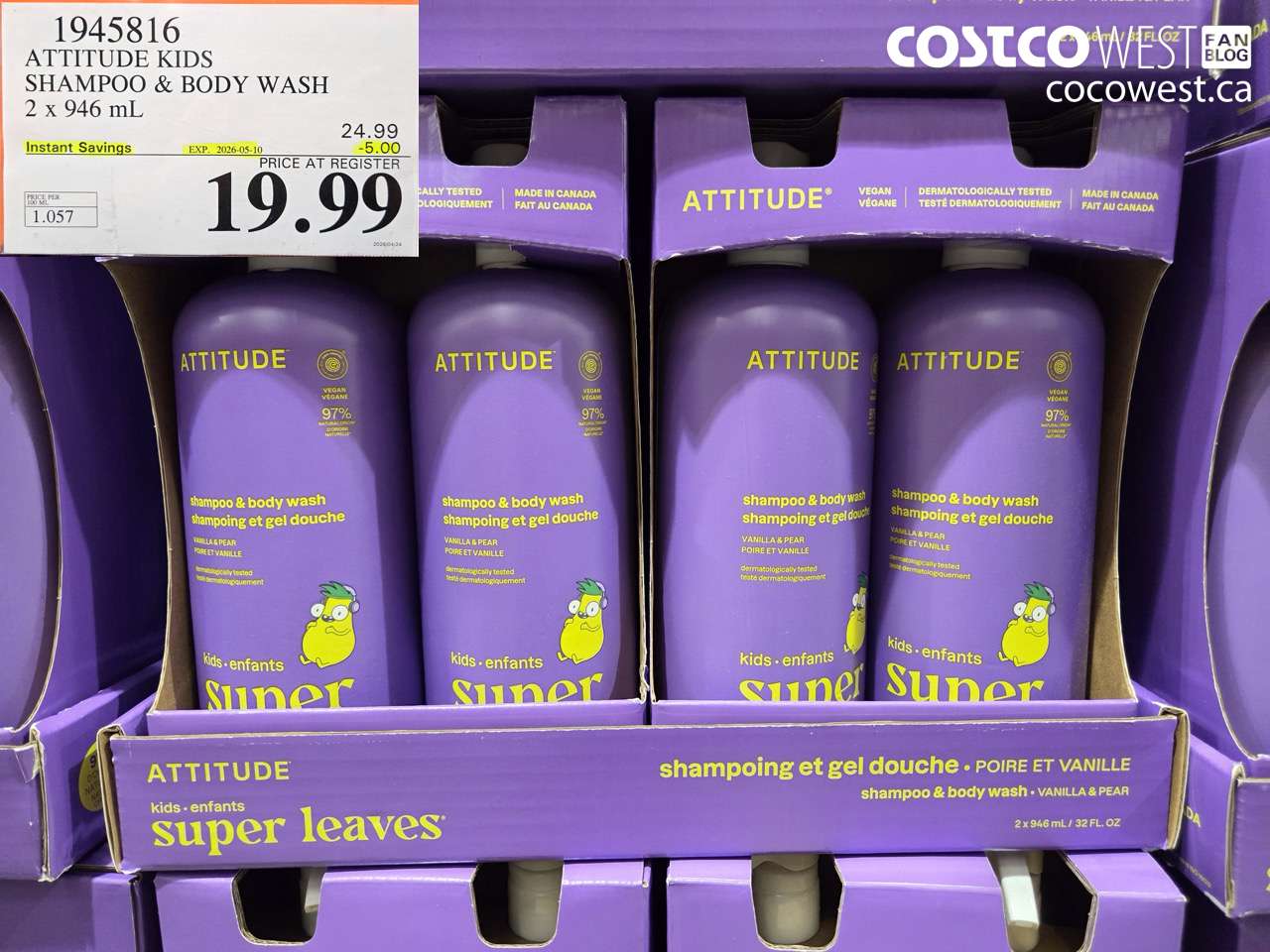 1945816 ATTITUDE KIDS SHAMPOO & BODY WASH 2 X 946ML ($5.00 INSTANT SAVINGS EXPIRES ON 2026-05-10) $19.99