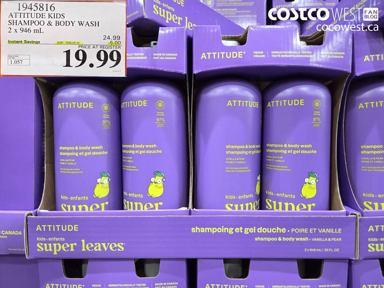 1945816 ATTITUDE KIDS SHAMPOO & BODY WASH 2 X 946ML ($5.00 INSTANT SAVINGS EXPIRES ON 2026-05-10) $19.99