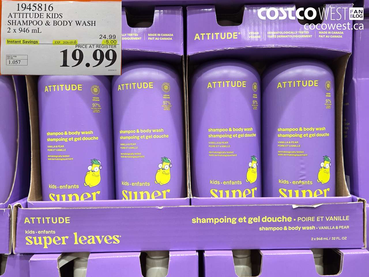 1945816 ATTITUDE KIDS SHAMPOO & BODY WASH 2 X 946 ML ($5.00 INSTANT SAVINGS EXPIRES ON 2026-05-10) $19.99