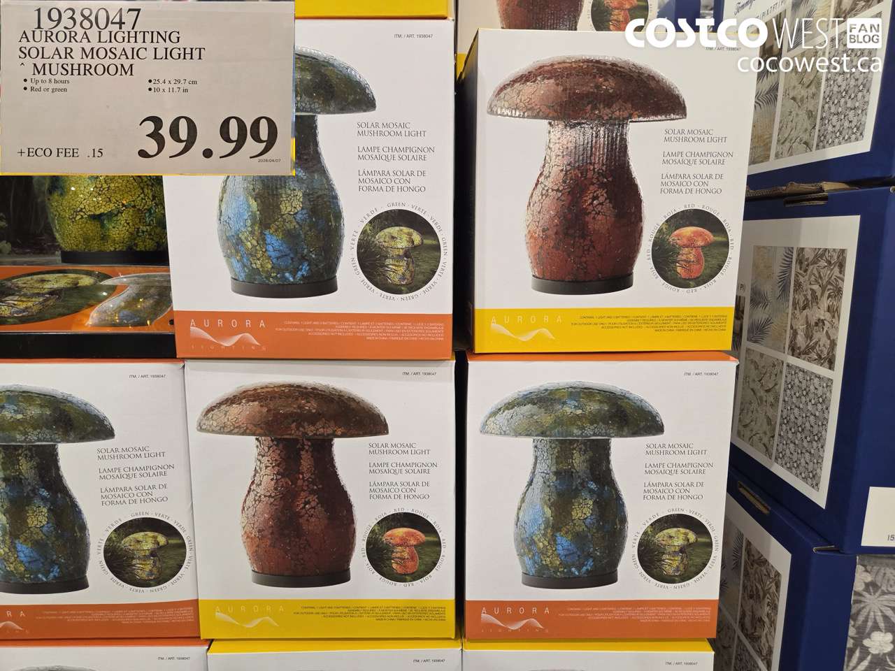 1938047 AURORA LIGHTING SOLAR MOSAIC LIGHT MUSHROOM $39.99