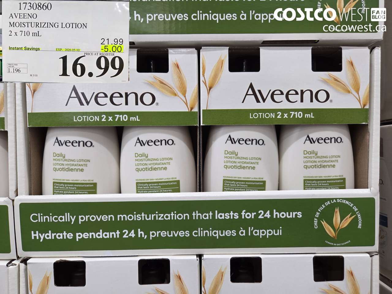 1730860 AVEENO MOISTURIZING LOTION 2 X 710ML ($5.00 INSTANT SAVINGS EXPIRES ON 2026-05-10) $16.99