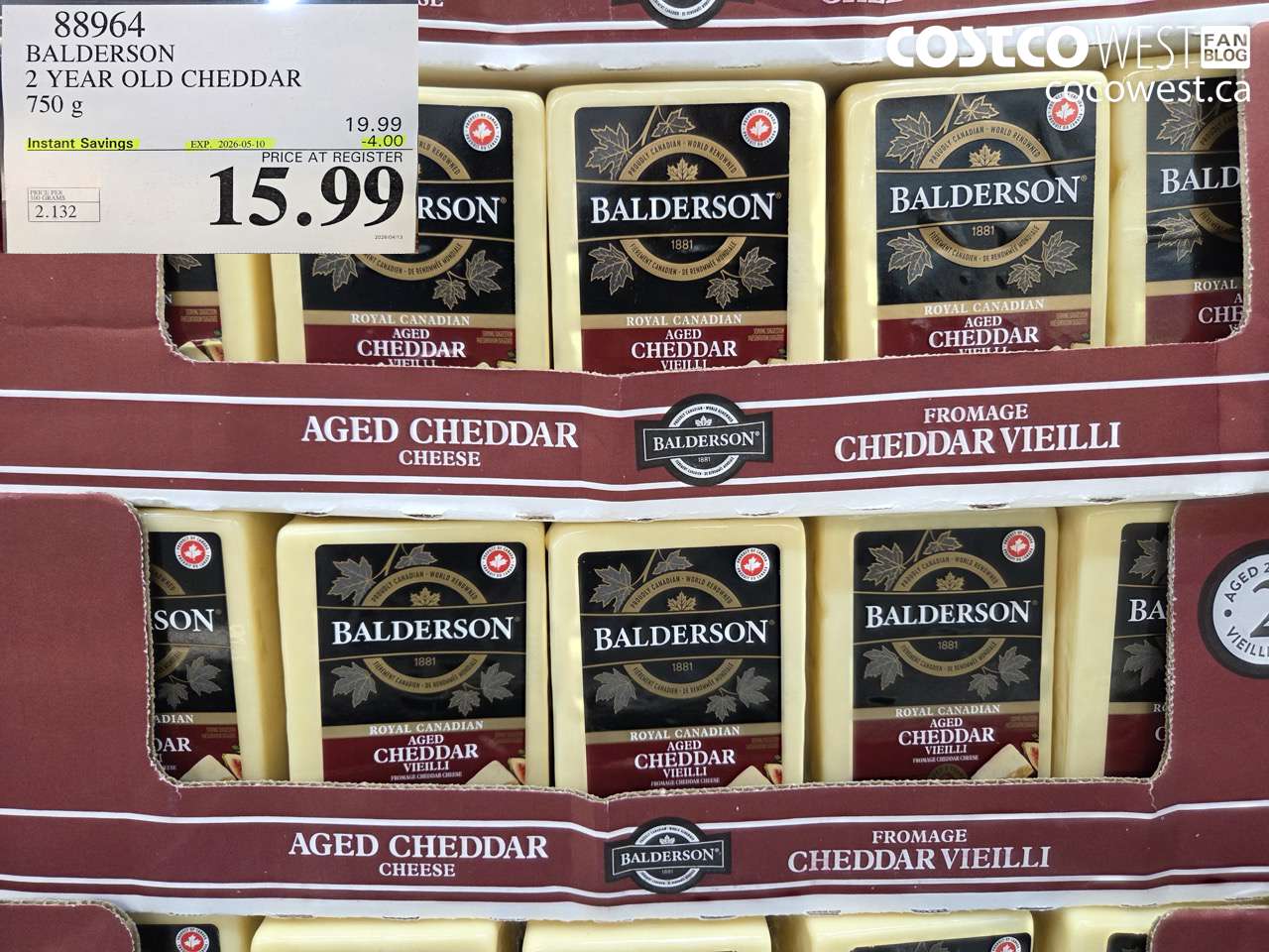 88964 BALDERSON 2 YEAR OLD CHEDDAR 750 G ($4.00 INSTANT SAVINGS EXPIRES ON 2026-05-10) $15.99