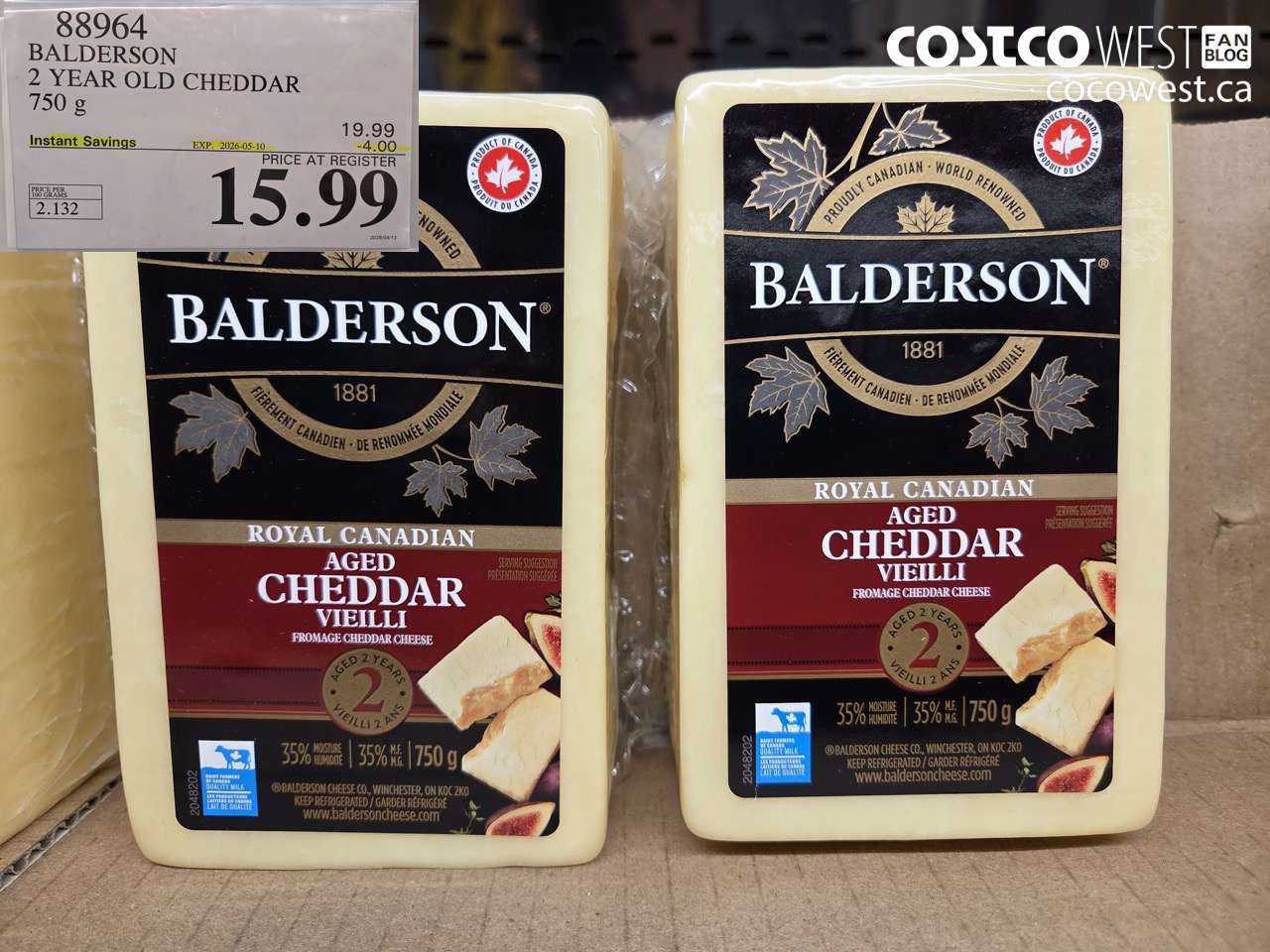 88964 BALDERSON 2 YEAR OLD CHEDDAR 750 G ($4.00 INSTANT SAVINGS EXPIRES ON 2026-05-10) $15.99