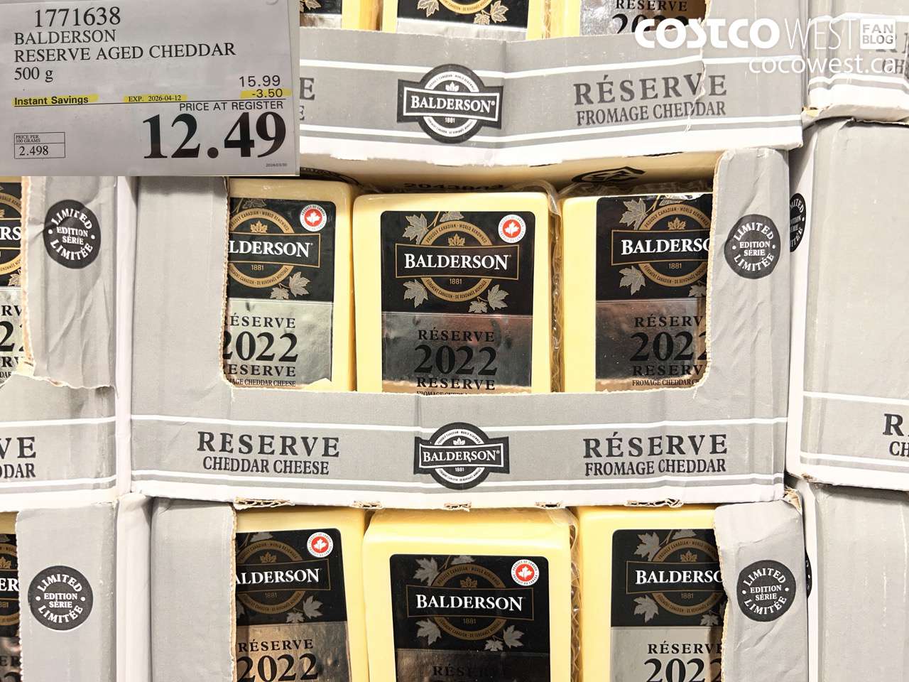 1771638 BALDERSON RESERVE AGED CHEDDAR 500G ($3.50 INSTANT SAVINGS EXPIRES ON 2026-04-12) $12.49
