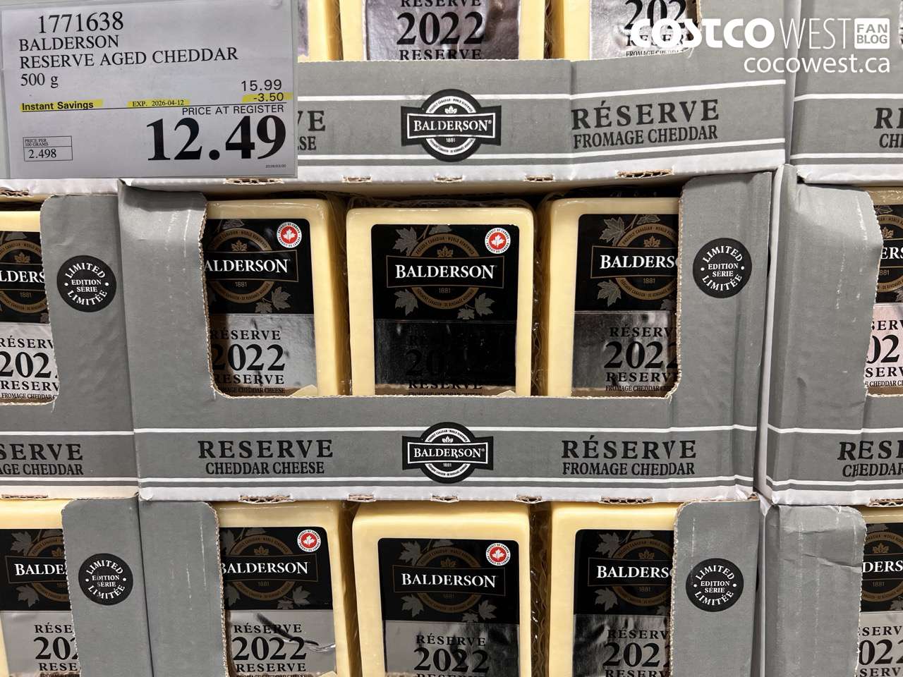 1771638 BALDERSON RESERVE AGED CHEDDAR 500 G ($3.50 INSTANT SAVINGS EXPIRES ON 2026-04-12) $12.49
