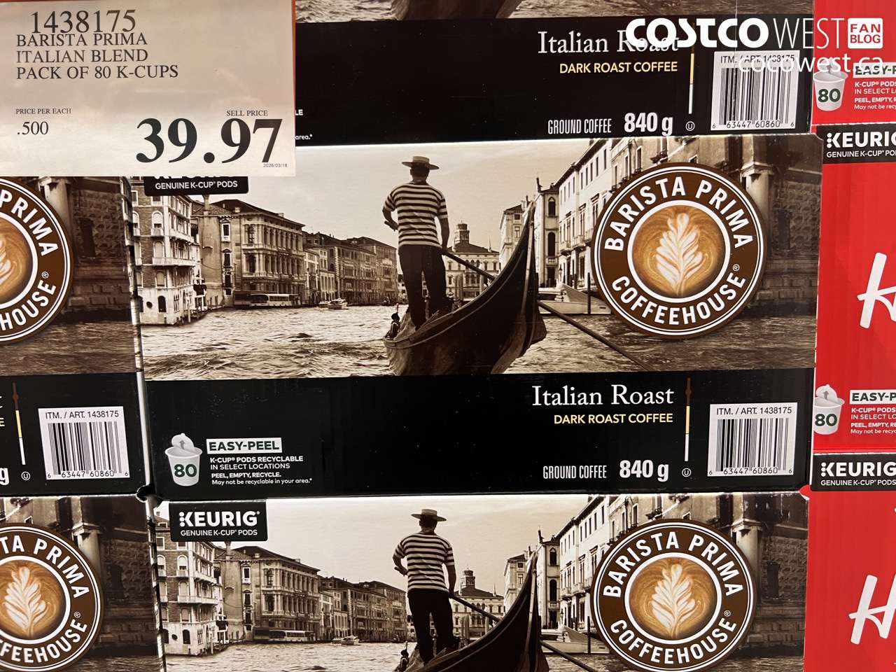 1438175 BARISTA PRIMA ITALIAN BLEND PACK OF 80 K-CUPS $39.97