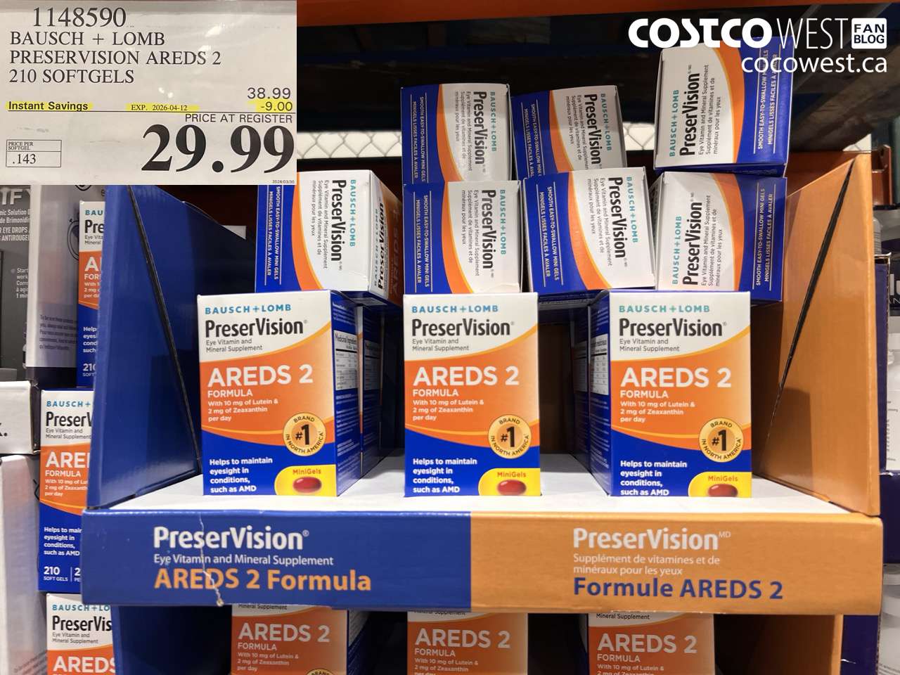 1148590 BAUSCH + LOMB PRESERVISION AREDS 2 210 SOFTGELS ($9.00 INSTANT SAVINGS EXPIRES ON 2026-04-12) $29.99
