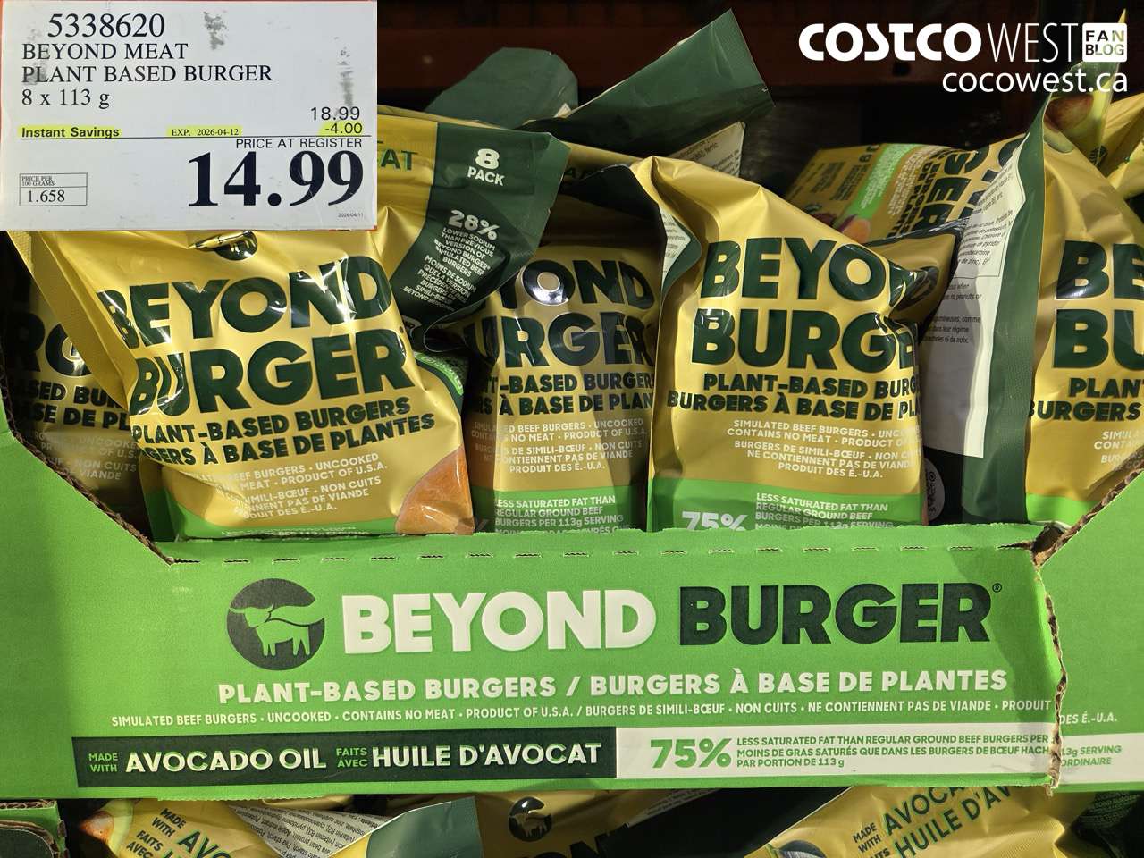 5338620 BEYOND MEAT PLANT BASED BURGER 8 X 113 G ($4.00 INSTANT SAVINGS EXPIRES ON 2026-04-12) $14.99