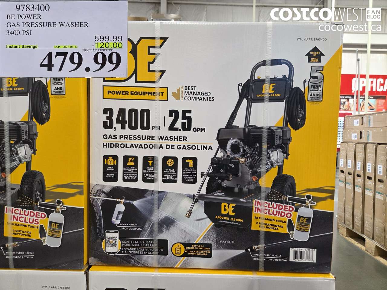 9783400 BE POWER GAS PRESSURE WASHER 3400 PSI ($120.00 INSTANT SAVINGS EXPIRES ON 2026-04-12) $479.99