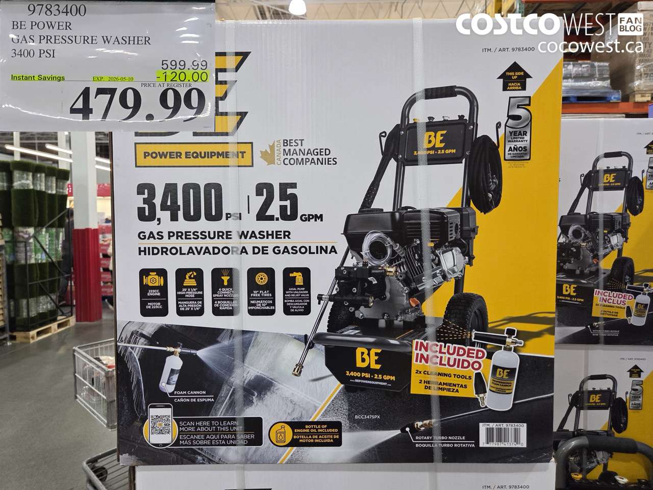 9783400 BE POWER GAS PRESSURE WASHER 3400 PSI ($120.00 INSTANT SAVINGS EXPIRES ON 2026-05-10) $479.99