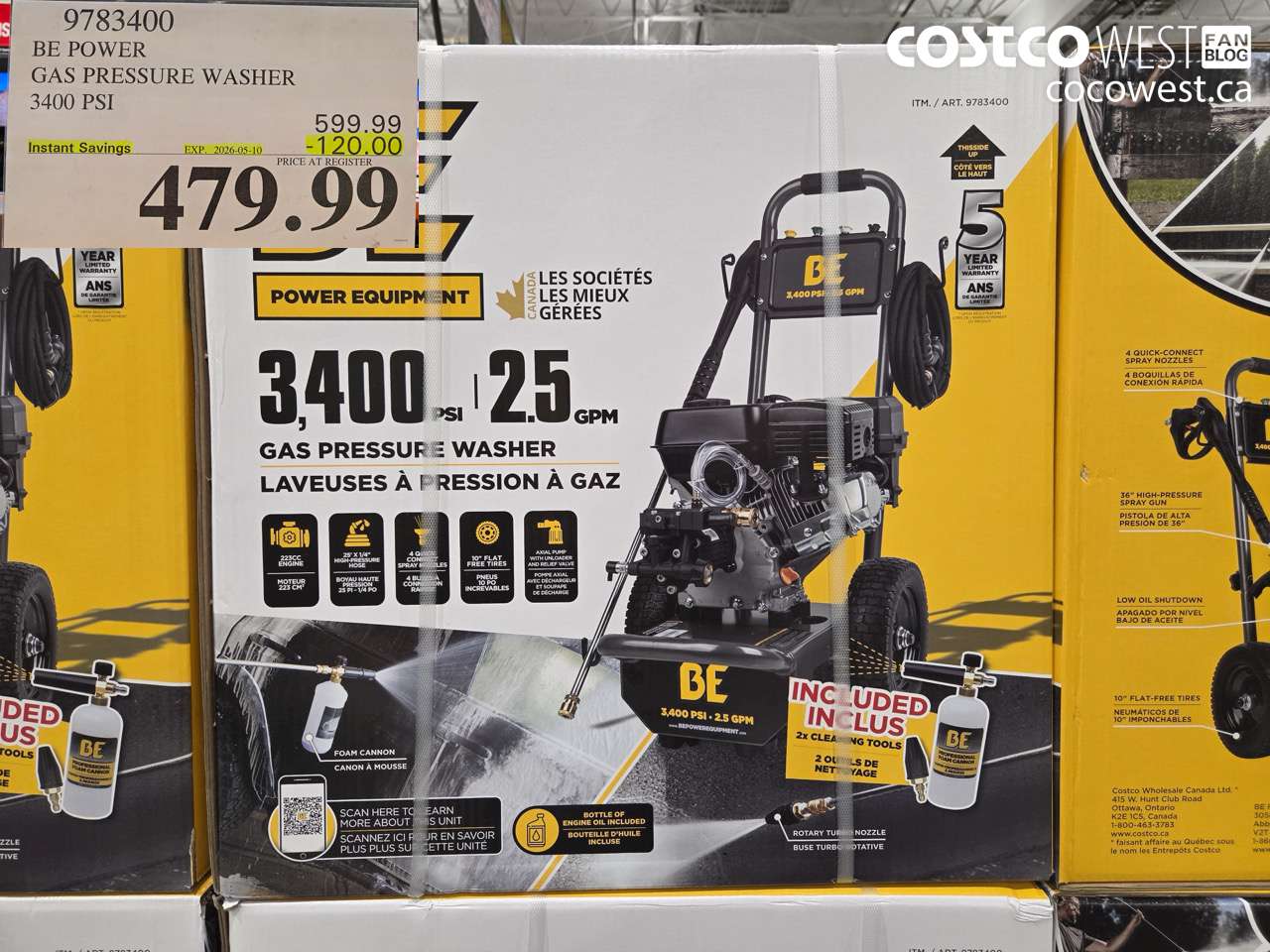 9783400 BE POWER GAS PRESSURE WASHER 3400 PSI ($120.00 INSTANT SAVINGS EXPIRES ON 2026-05-10) $479.99