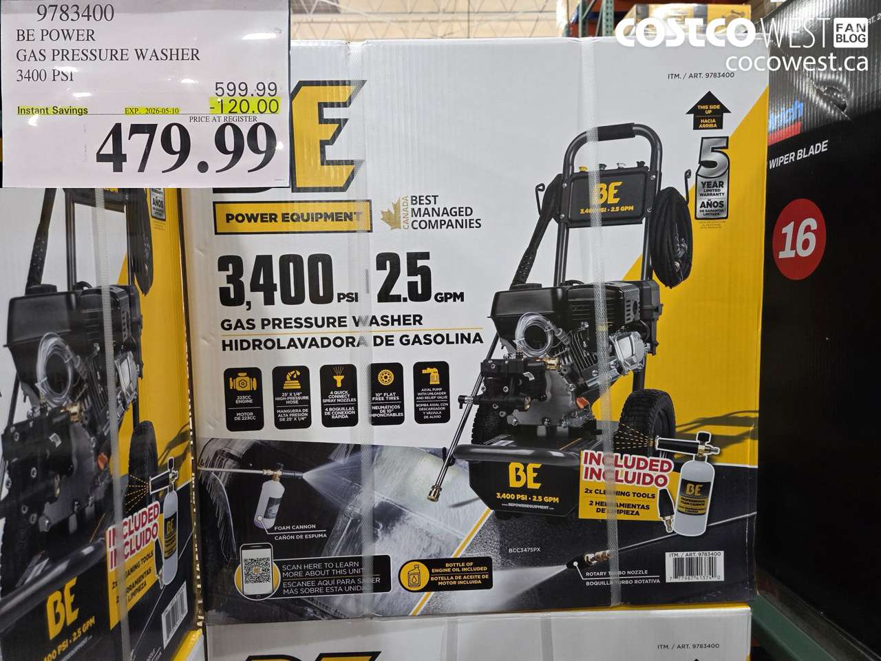 9783400 BE POWER GAS PRESSURE WASHER 3400 PSI ($120.00 INSTANT SAVINGS EXPIRES ON 2026-05-10) $479.99