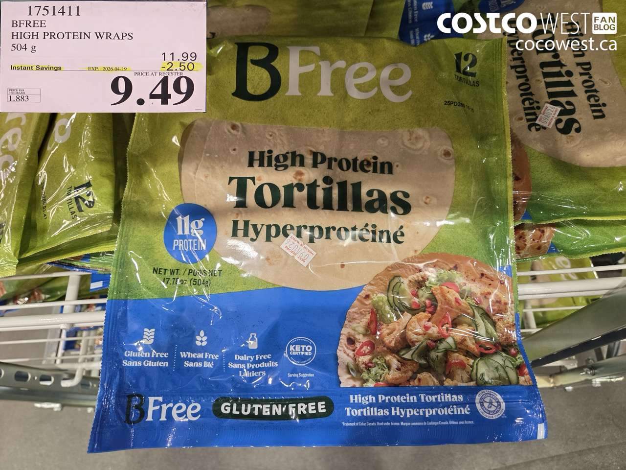 1751411 BFREE HIGH PROTEIN WRAPS 504 G ($2.50 INSTANT SAVINGS EXPIRES ON 2026-04-19) $9.49