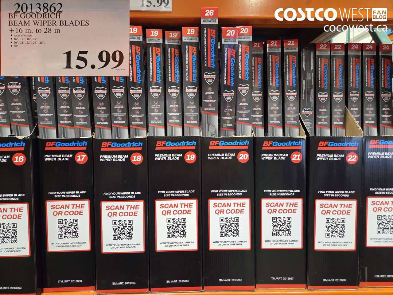 2013862 BF GOODRICH BEAM WIPER BLADES +16 IN. TO 28 IN $15.99