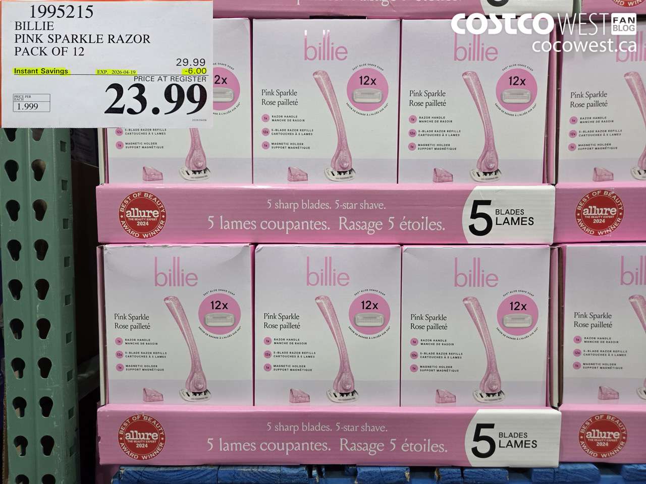 1995215 BILLIE PINK SPARKLE RAZOR PACK OF 12 ($6.00 INSTANT SAVINGS EXPIRES ON 2026-04-19) $23.99