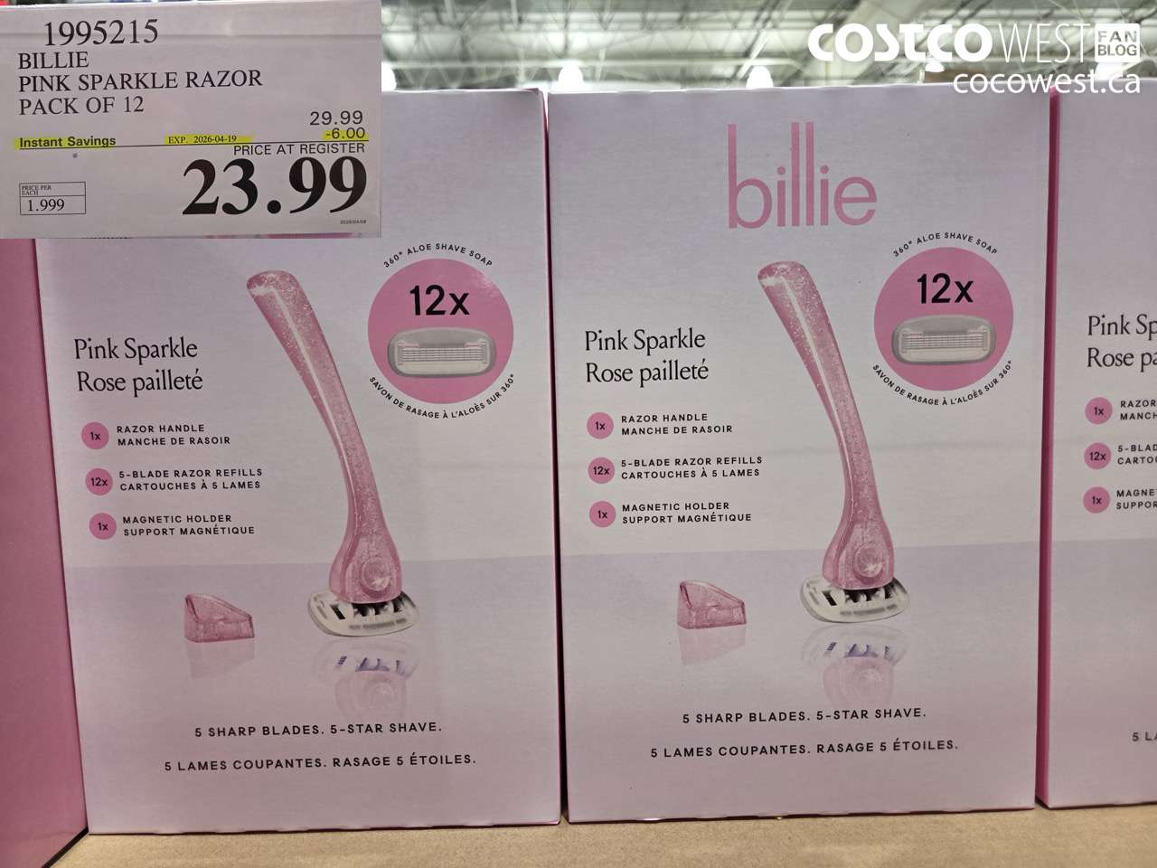 1995215 BILLIE PINK SPARKLE RAZOR PACK OF 12 ($6.00 INSTANT SAVINGS EXPIRES ON 2026-04-19) $23.99