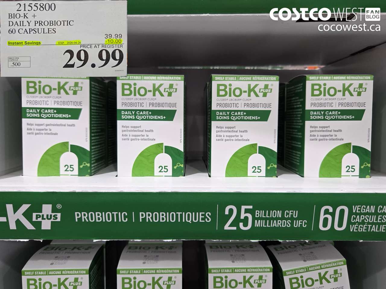 2155800 BIO-K + DAILY PROBIOTIC 60 CAPSULES ($10.00 INSTANT SAVINGS EXPIRES ON 2026-04-26) $29.99