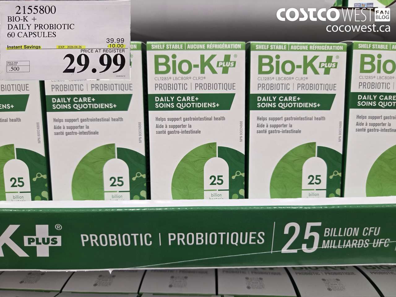 2155800 BIO-K + DAILY PROBIOTIC 60 CAPSULES ($10.00 INSTANT SAVINGS EXPIRES ON 2026-04-26) $29.99