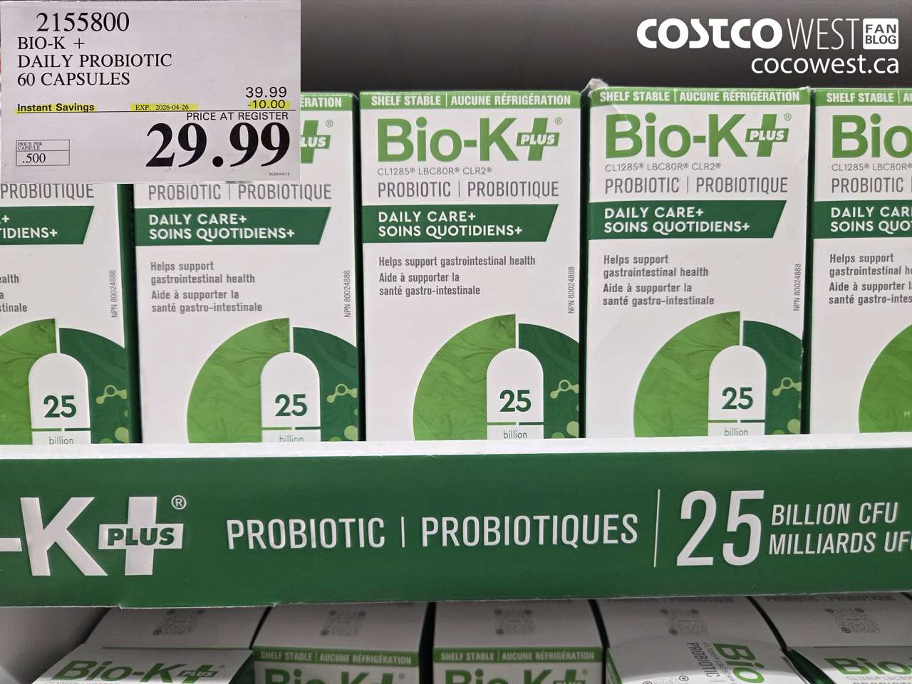 2155800 BIO-K + DAILY PROBIOTIC 60 CAPSULES ($10.00 INSTANT SAVINGS EXPIRES ON 2026-04-26) $29.99