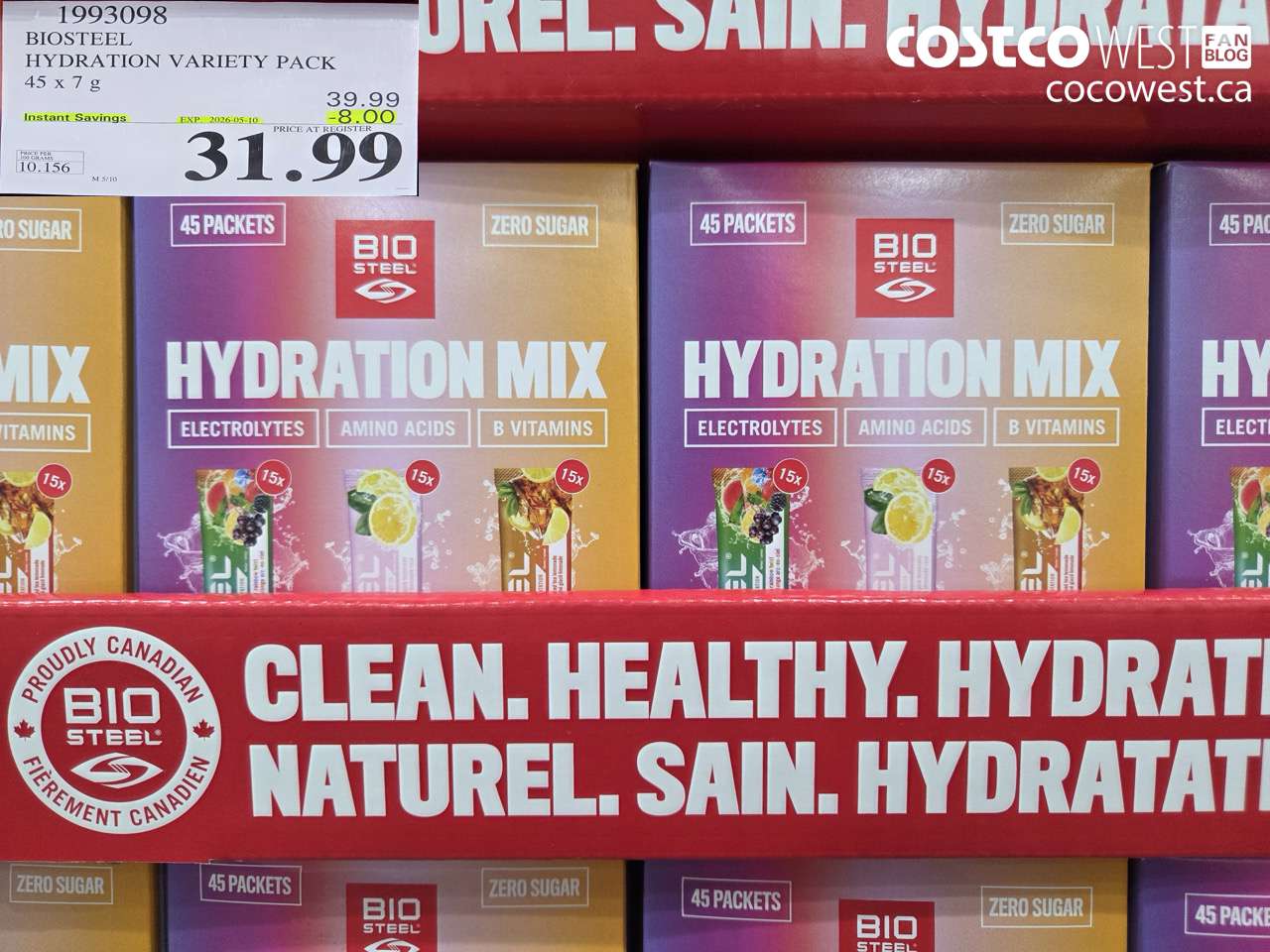 1993098 BIOSTEEL HYDRATION VARIETY PACK 45 X 7 G ($8.00 INSTANT SAVINGS EXPIRES ON 2026-05-10) $31.99