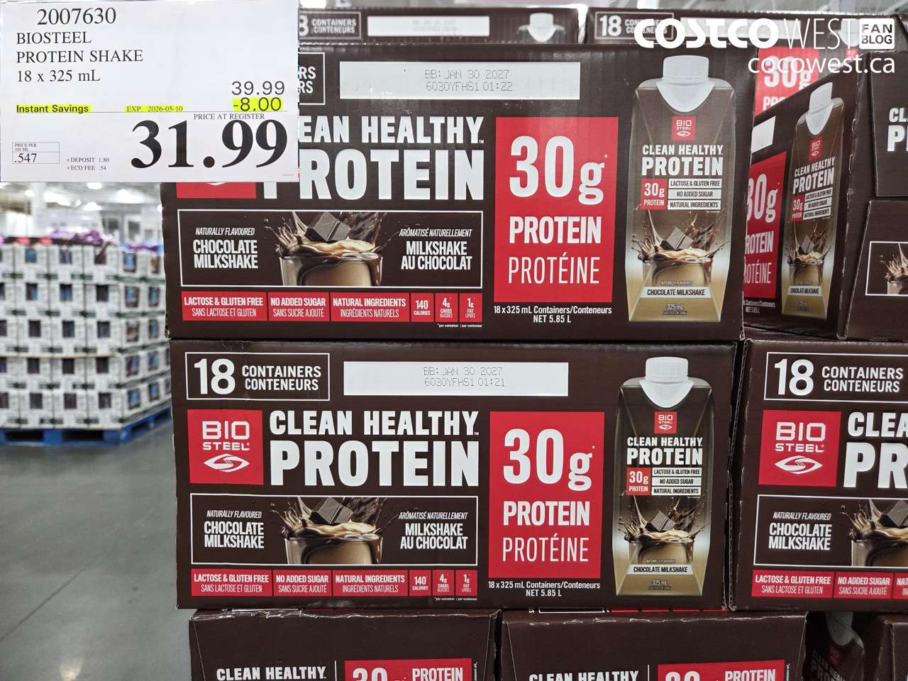 2007630 BIOSTEEL PROTEIN SHAKE 18 X 325 ML ($8.00 INSTANT SAVINGS EXPIRES ON 2026-05-10) $31.99