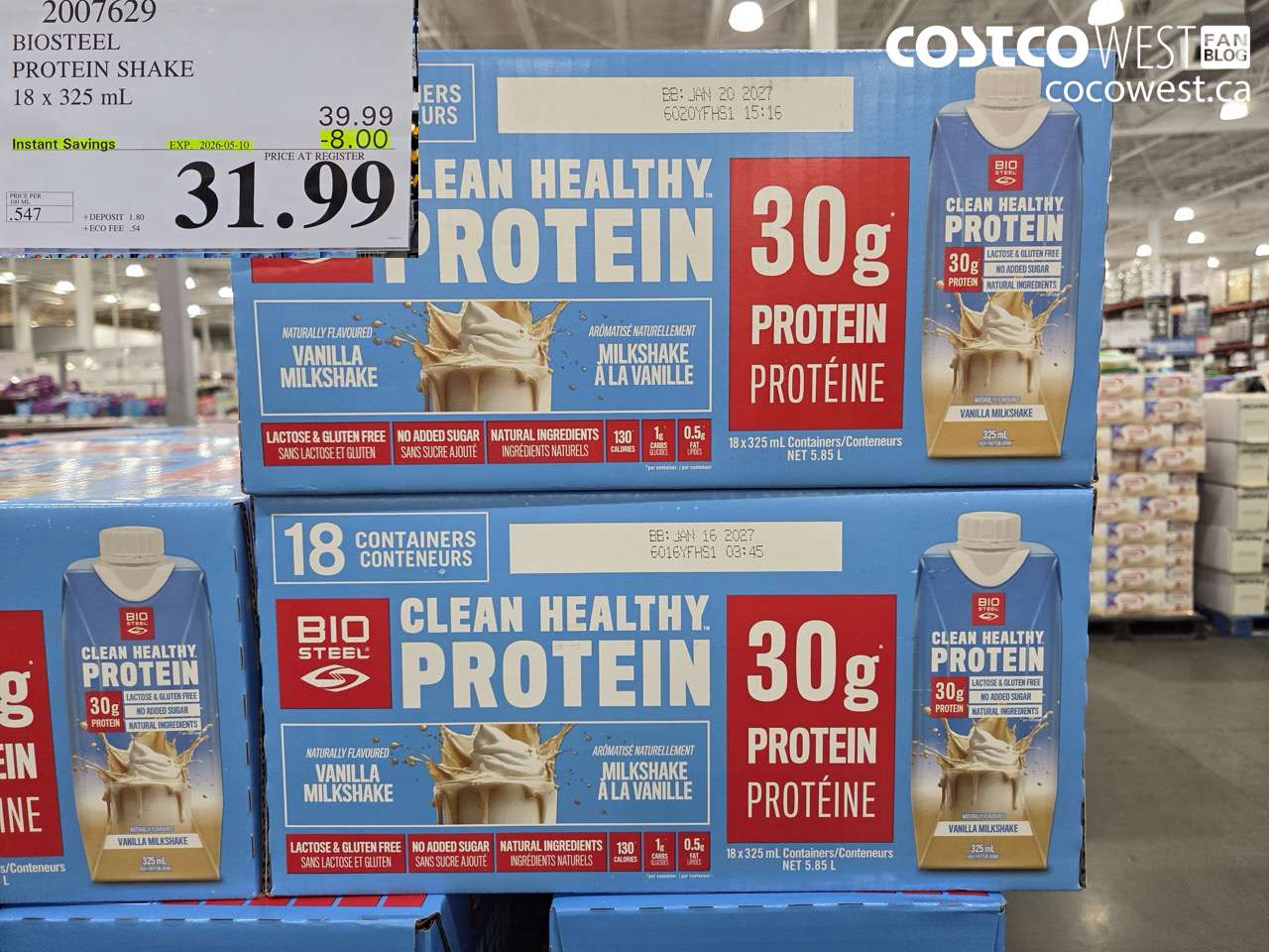 2007629 BIOSTEEL PROTEIN SHAKE 18 X 325 ML ($8.00 INSTANT SAVINGS EXPIRES ON 2026-05-10) $31.99