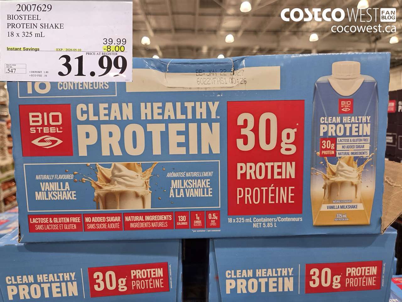 2007629 BIOSTEEL PROTEIN SHAKE 18 X 325 ML ($8.00 INSTANT SAVINGS EXPIRES ON 2026-05-10) $31.99