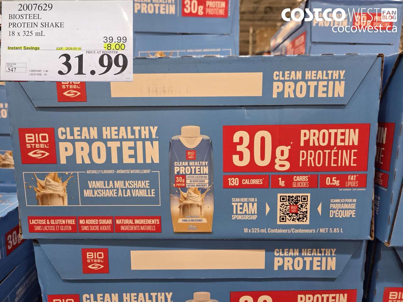 2007629 BIOSTEEL PROTEIN SHAKE 18 X 325 ML ($8.00 INSTANT SAVINGS EXPIRES ON 2026-05-10) $31.99