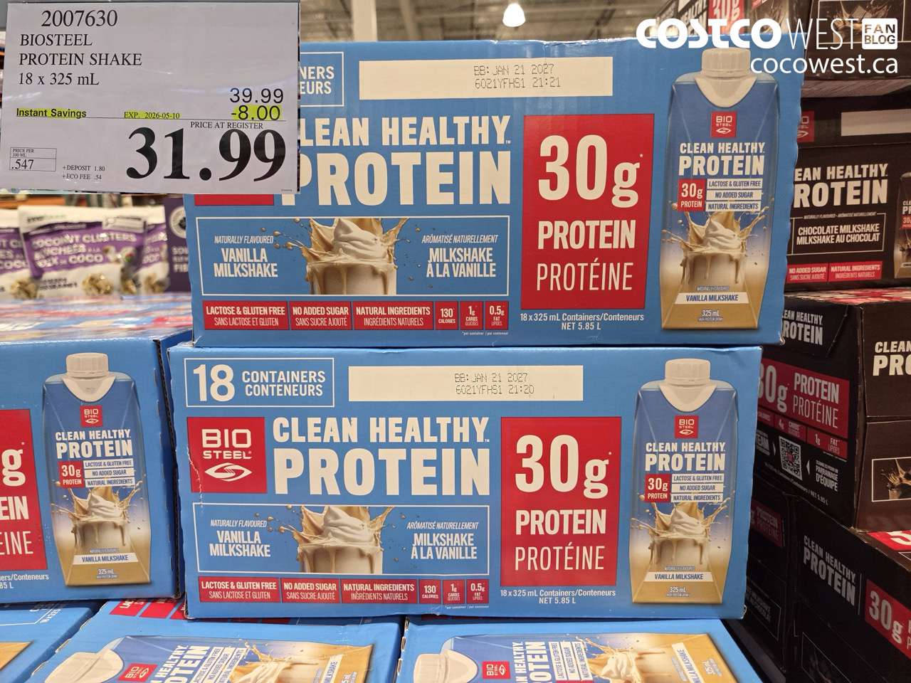 2007630 BIOSTEEL PROTEIN SHAKE 18 X 325 ML ($8.00 INSTANT SAVINGS EXPIRES ON 2026-05-10) $31.99