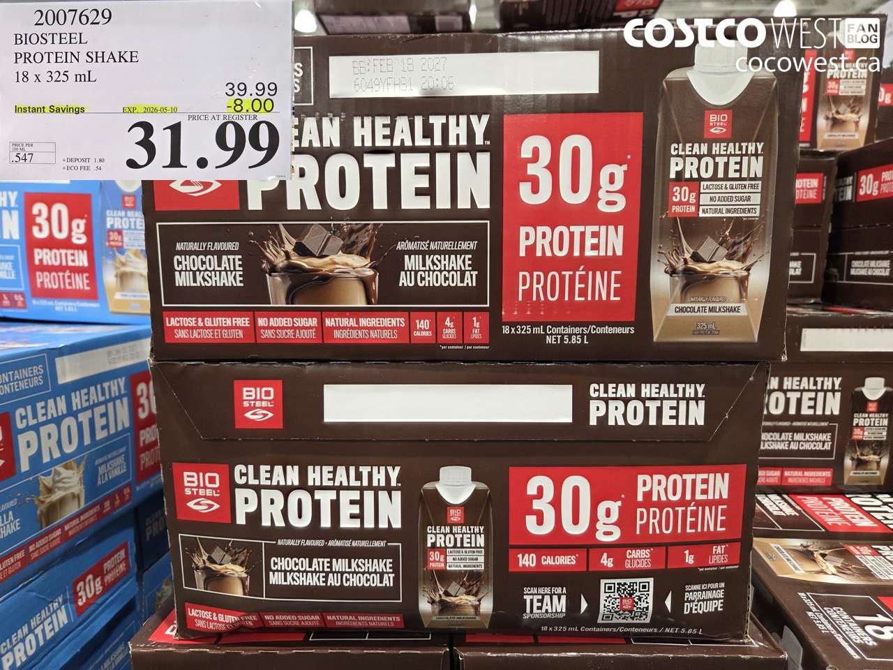 2007629 BIOSTEEL PROTEIN SHAKE 18 X 325 ML ($8.00 INSTANT SAVINGS EXPIRES ON 2026-05-10) $31.99