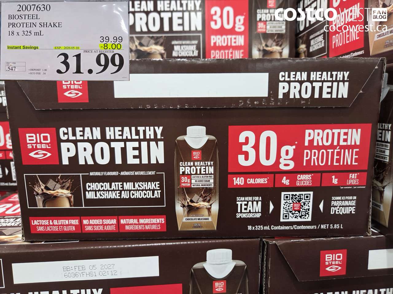 2007630 BIOSTEEL PROTEIN SHAKE 18 X 325 ML ($8.00 INSTANT SAVINGS EXPIRES ON 2026-05-10) $31.99