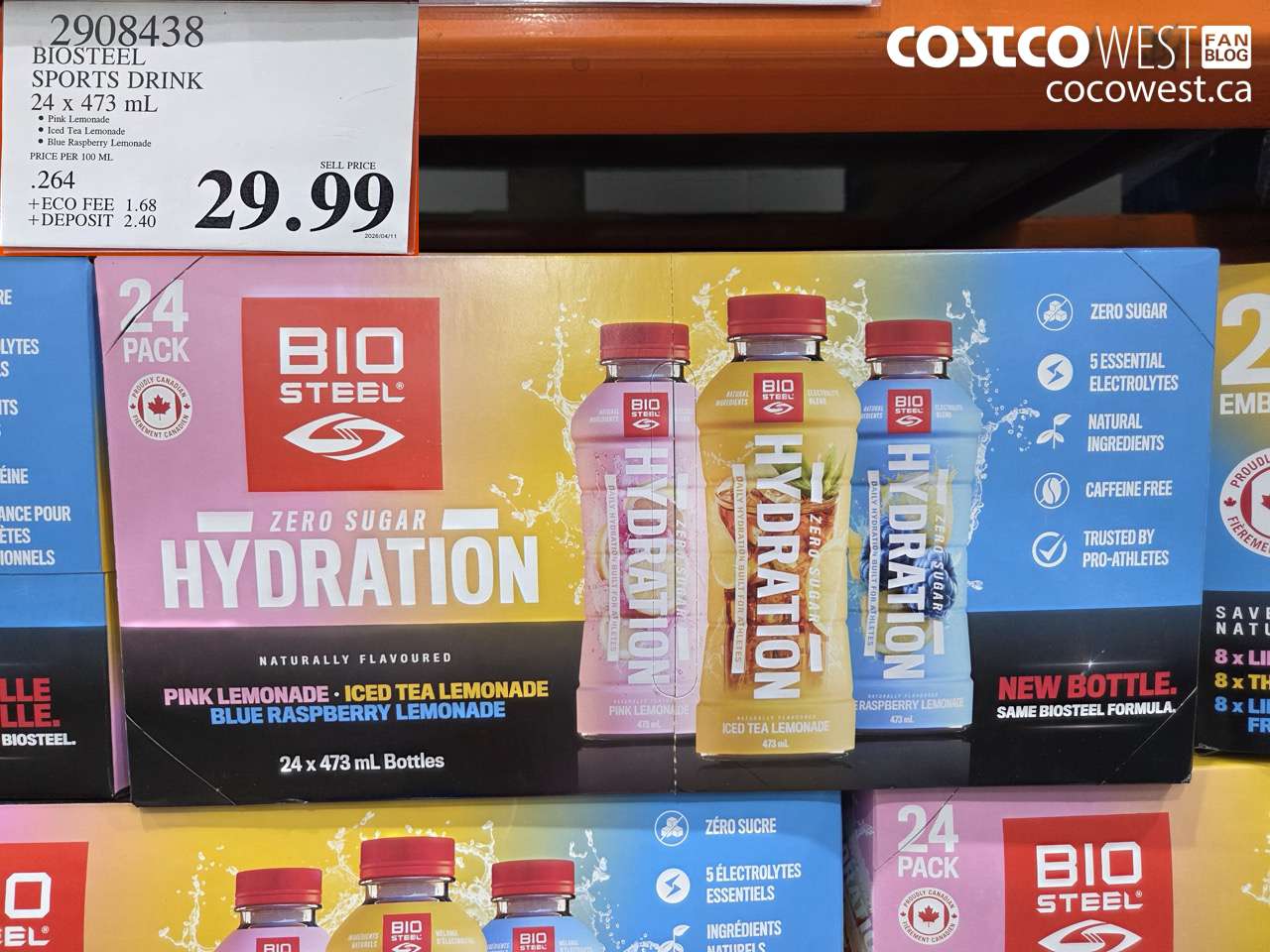 2908438 BIOSTEEL SPORTS DRINK 24 X 473 ML $29.99