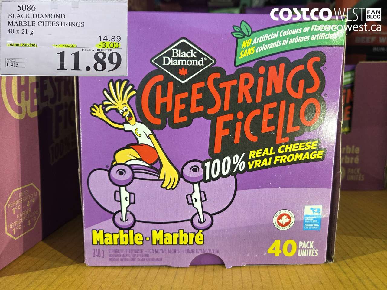 5086 BLACK DIAMOND MARBLE CHEESTRINGS 40 x 21 g ($3.00 INSTANT SAVINGS EXPIRES ON 2026-04-19) $11.89