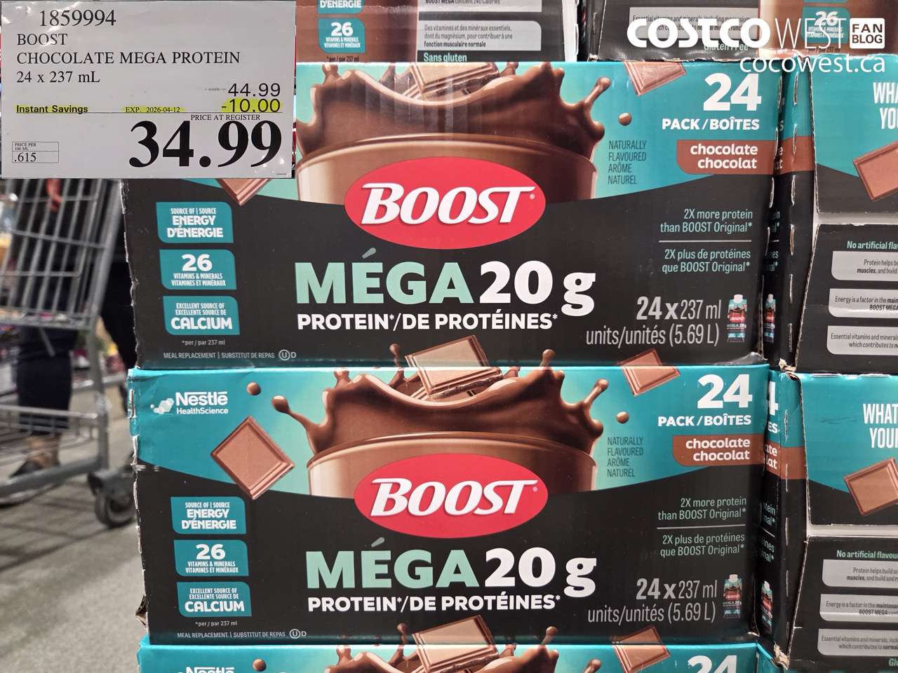 1859994 BOOST CHOCOLATE MEGA PROTEIN 24 X 237 ML ($10.00 INSTANT SAVINGS EXPIRES ON 2026-04-12) $34.99