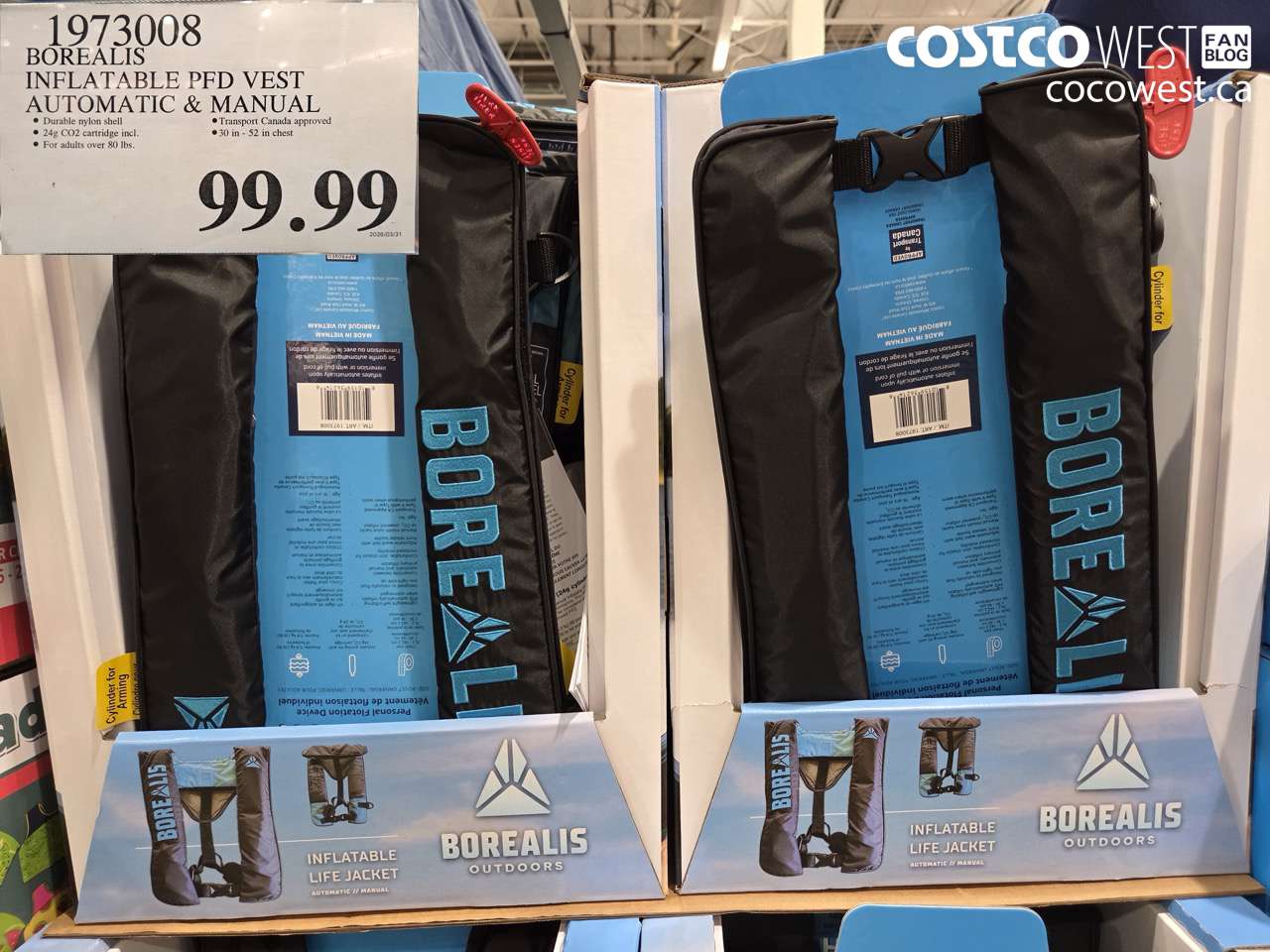 1973008 BOREALIS INFLATABLE PFD VEST AUTOMATIC & MANUAL $99.99